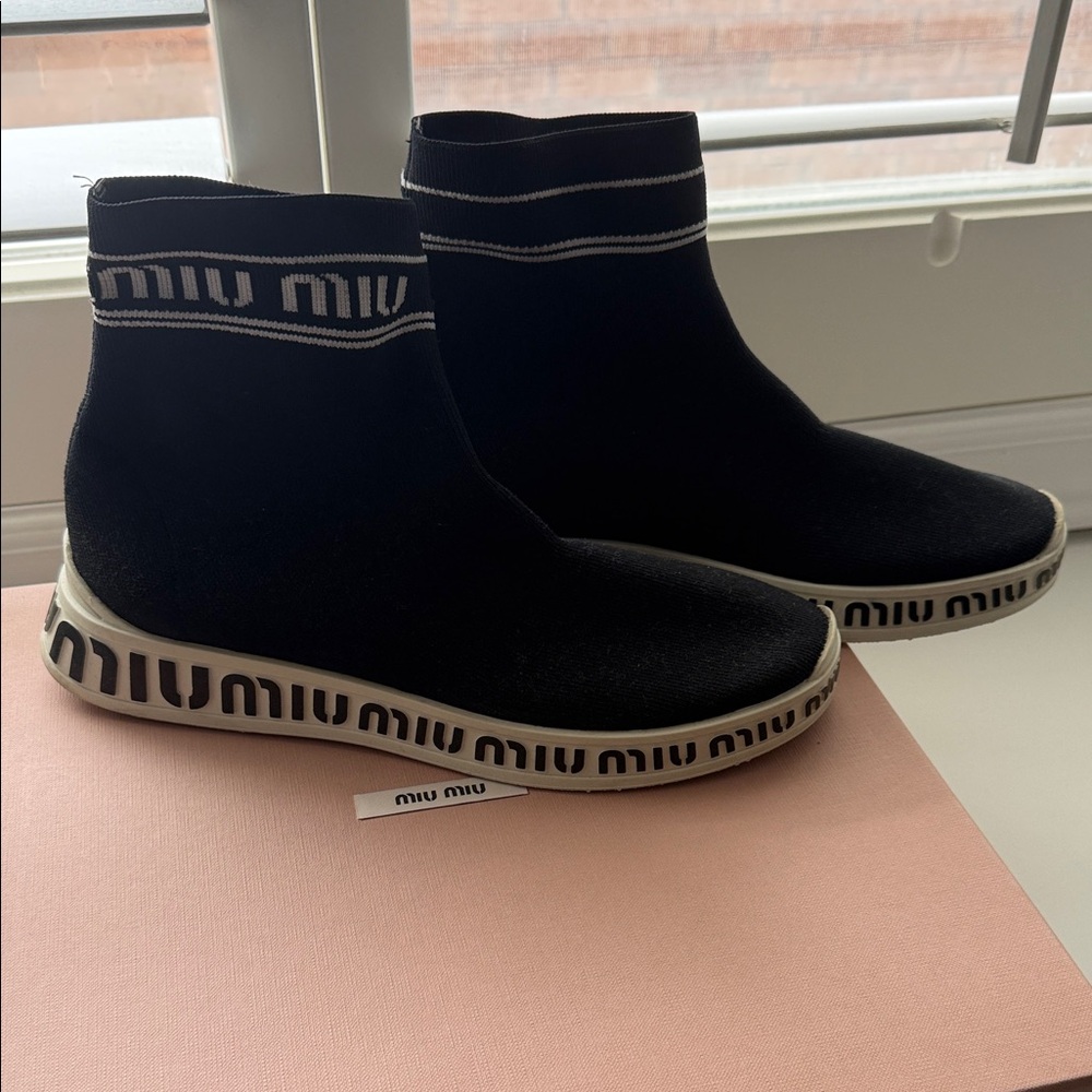 Authentic Miu Miu Black and White Sock Sneakers